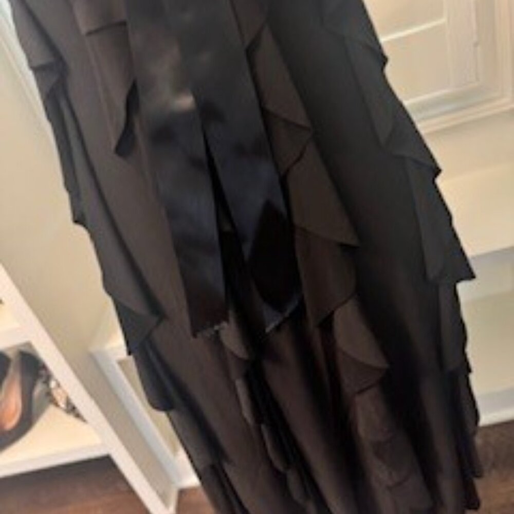 Black Ruffle Cocktail Dress with Rhinestone Brooch - Picture 3 of 8